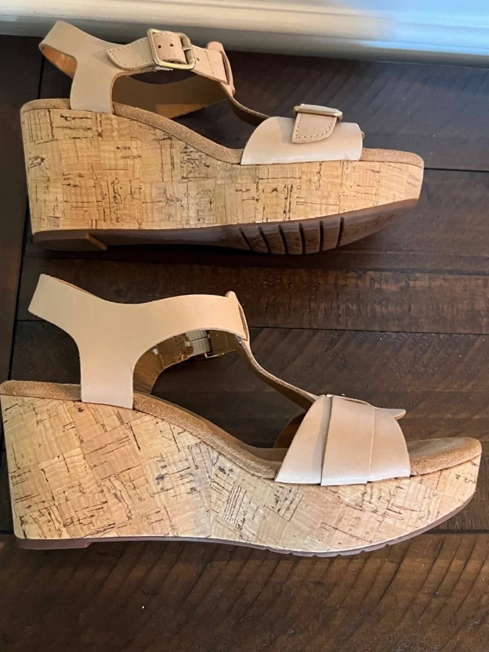 Clarks Artisan Nude Cork Wedge Platform Buckle Sandals Size 7.5